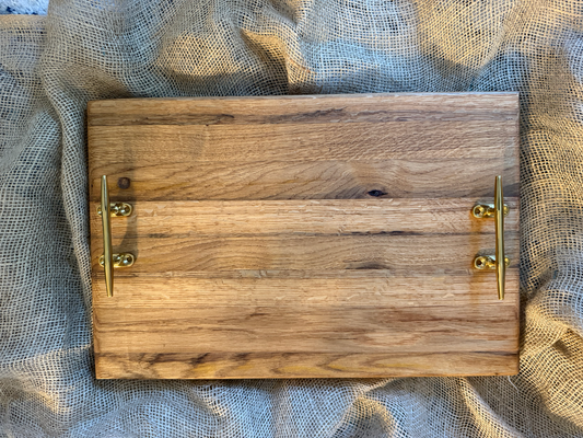 The Commodore Reserve | Reclaimed White Oak Wine Barrel Tray with Brass Boat Cleat Handles